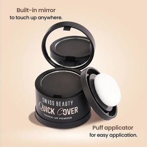Swiss Beauty Quick Cover built-in mirror and puff applicator callouts