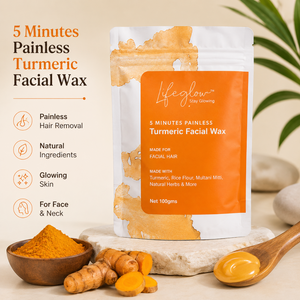Turmeric Facial Wax 5 Minutes Painless pack hero with turmeric root and powder