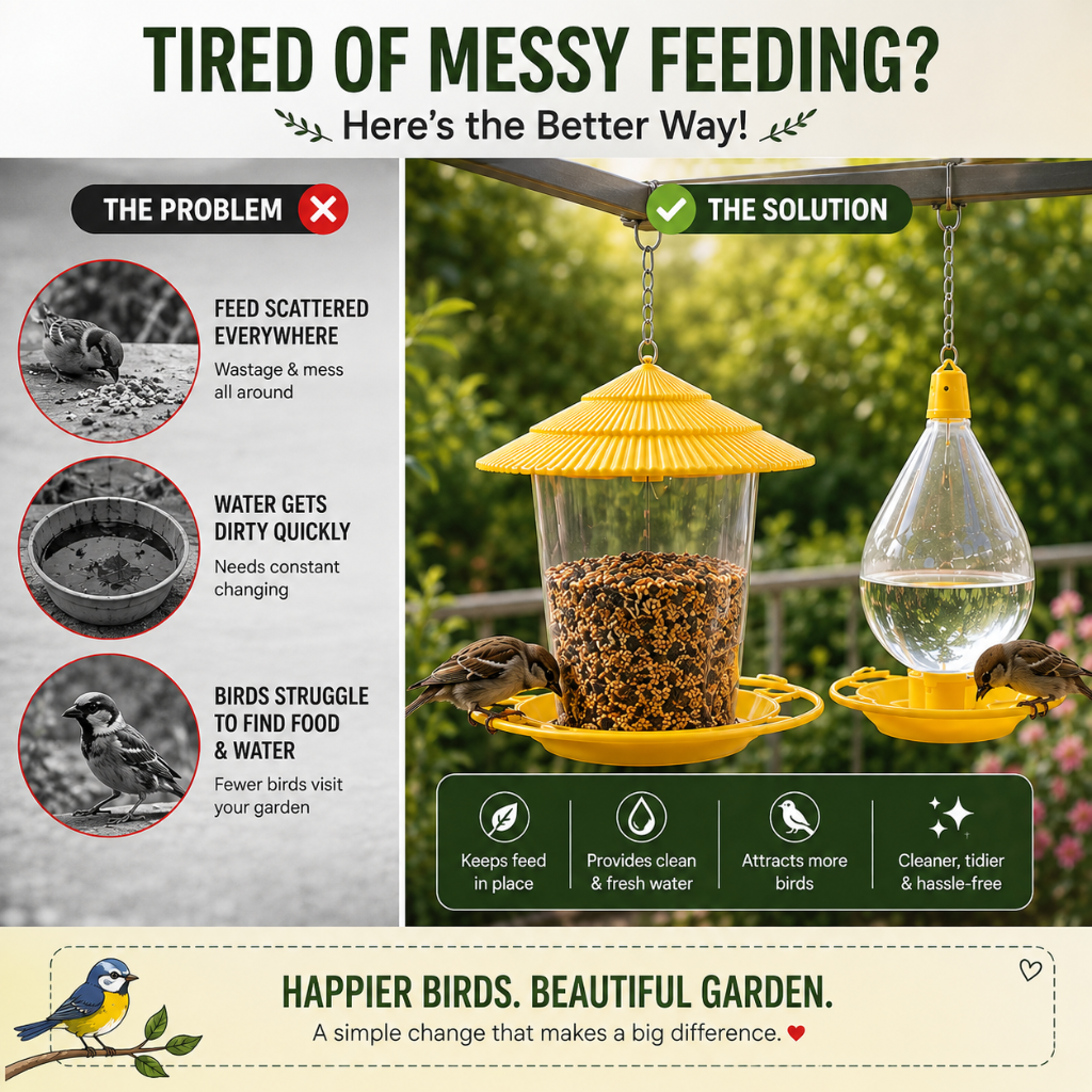 Bird Feeder problem vs solution messy feeding solved clean water attracts birds