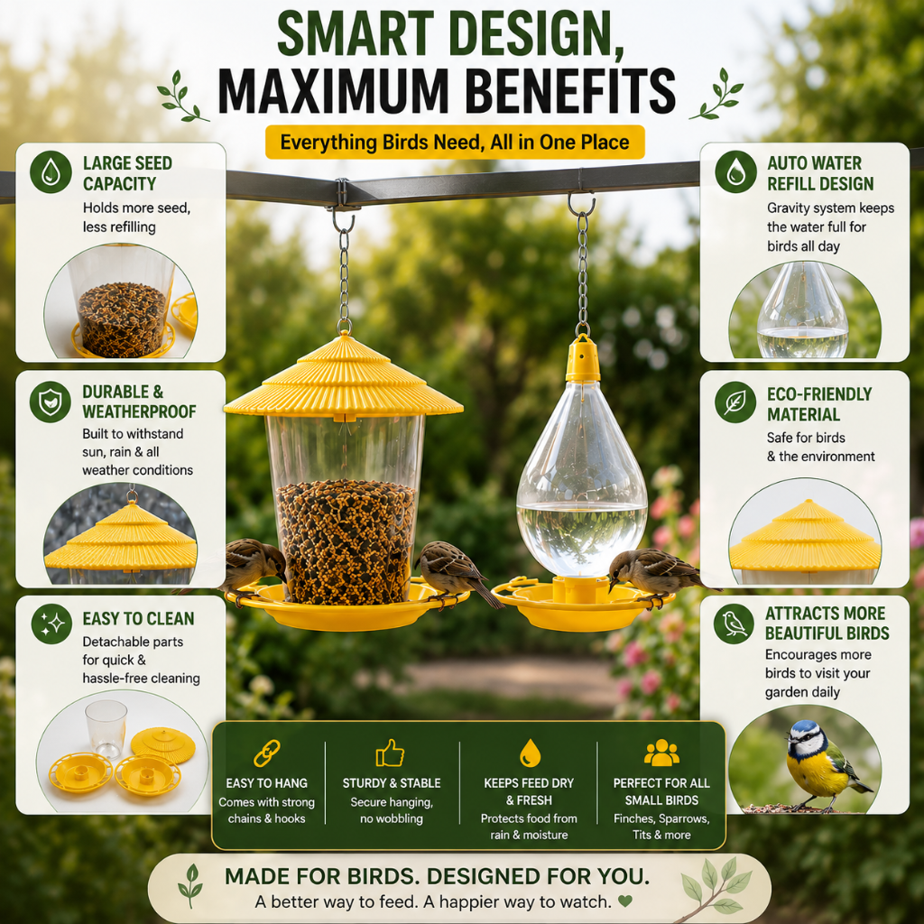 Bird Feeder smart design maximum benefits large seed capacity auto water refill