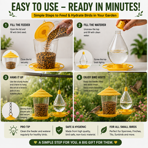 Bird Feeder easy to use 4-step setup fill feeder fill waterer hang enjoy