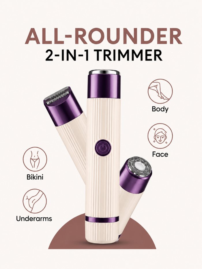 2-in-1 Shaver all-rounder front hero shot with body face bikini underarms callouts