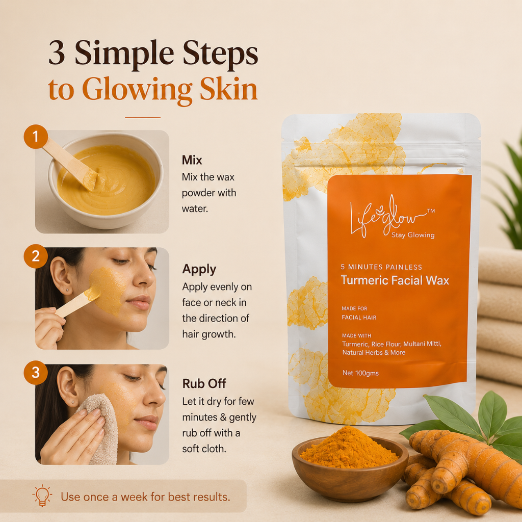 Turmeric Wax how to use — 3 simple steps mix apply rub off, Life Glow pack
